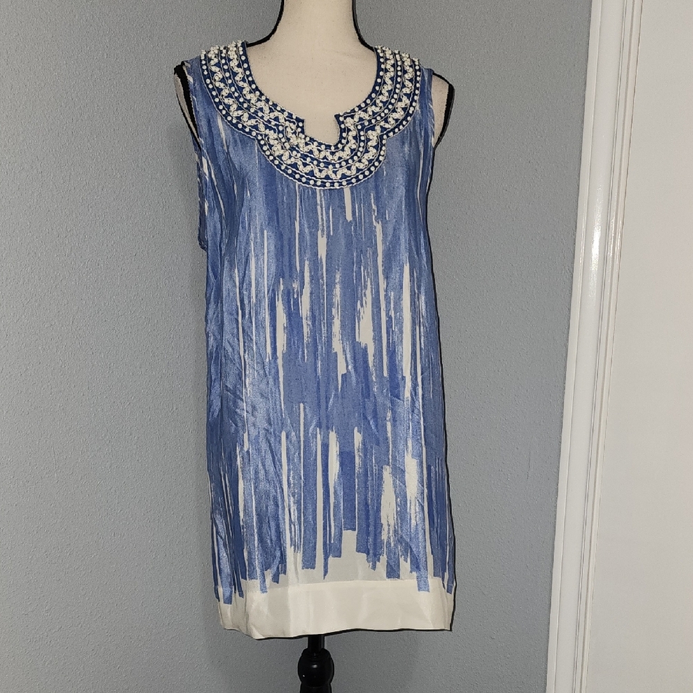 NWOT Forever 21 Silk Blue and White Silk Dress Sz L